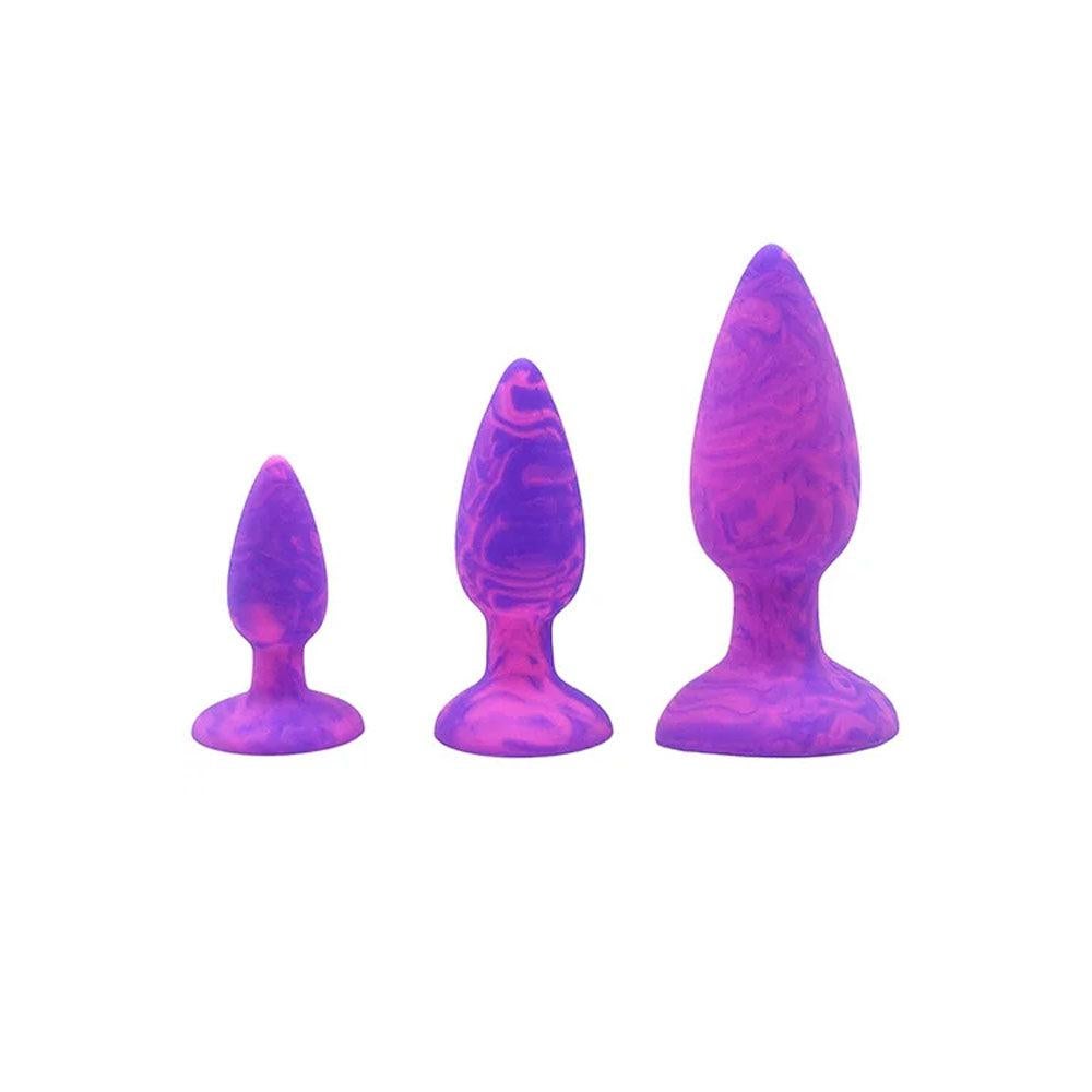Adam & Eve COLOUR SWIRL Anal Plug Set of 3 Sizes - Purple - Butt Plugs