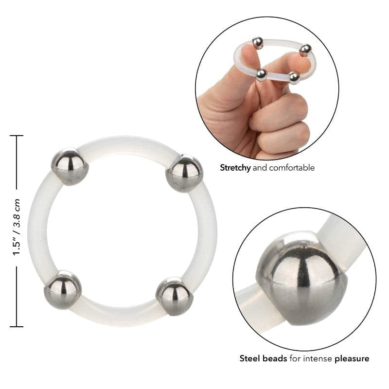 California Exotics Large Steel Beaded Silicone Ring - - Stretchy Cock Rings