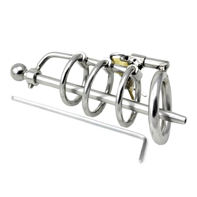 Locking Steel Chastity Device with Penis Plug - - Male Chastity