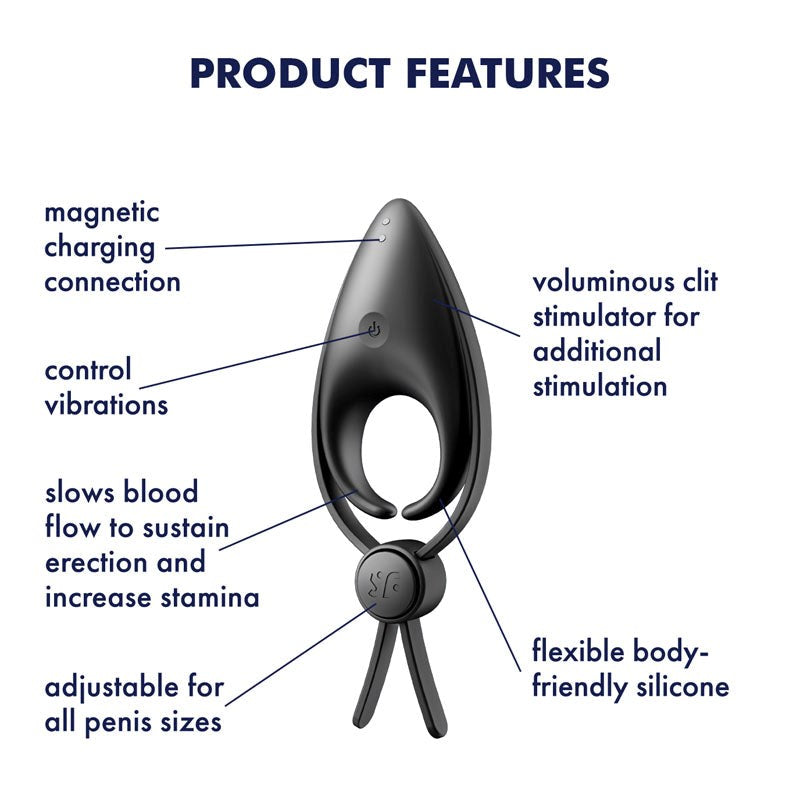 Satisfyer Sniper Silicone Male Penis Ring Black - - Vibrating Cock Rings