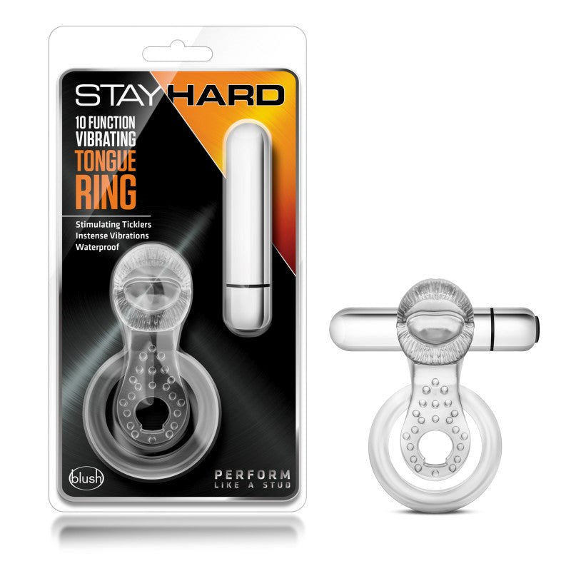 Stay Hard 10-F Vibrating Tongue Ring - Clear - - Ball and Cock Toys