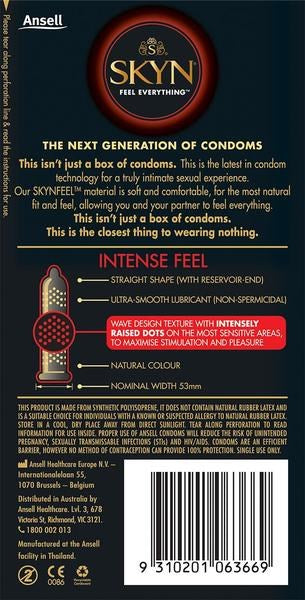 Ansell SKYN Intense Feel Condom 10 Pack CRings That Last - - Condoms