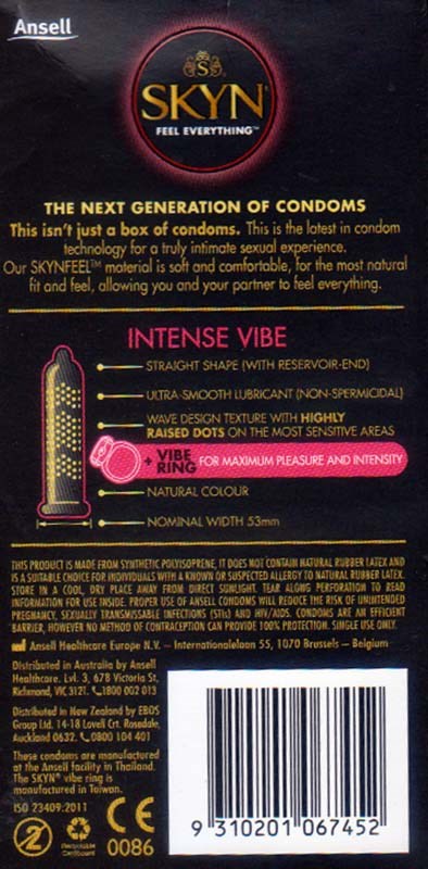Ansell Skyn Intense Vibe Condoms Cock Fit Masters - - Condoms