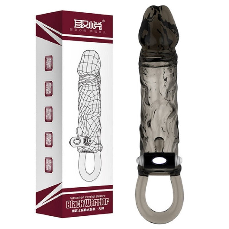 Black Warrior Thick Head Vibrating Penis Sleeve - - Pumps, Extenders and Sleeves