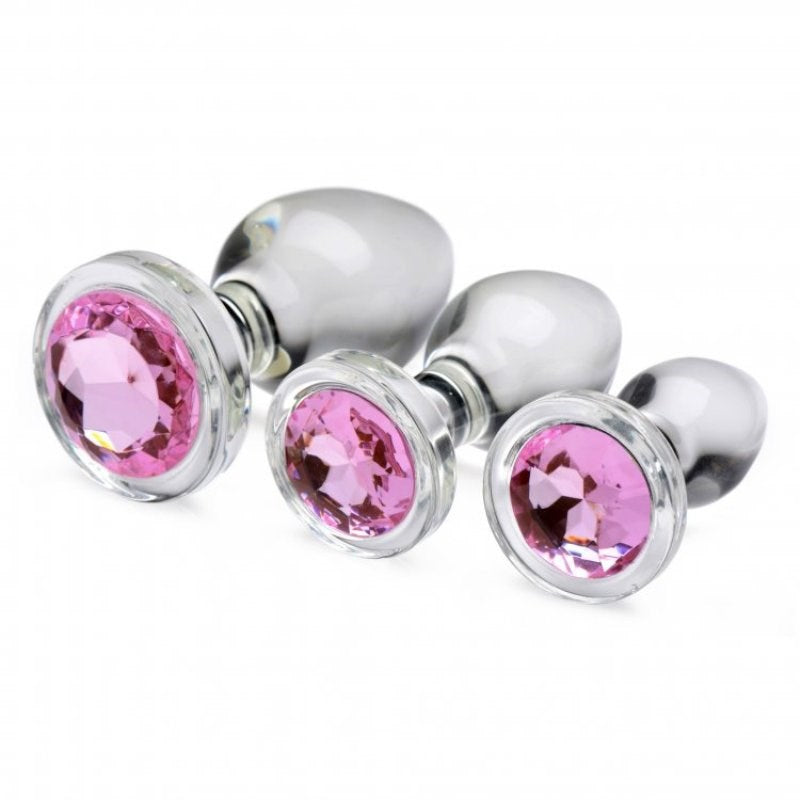Booty Sparks Pink Gem Glass Anal Pleasure Plug Set - - Butt Plugs