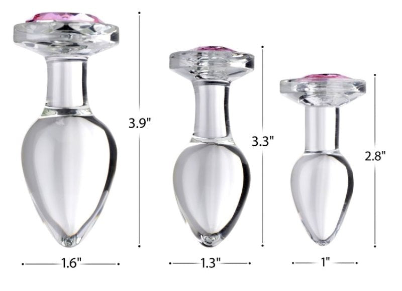 Booty Sparks Pink Gem Glass Anal Pleasure Plug Set - - Butt Plugs