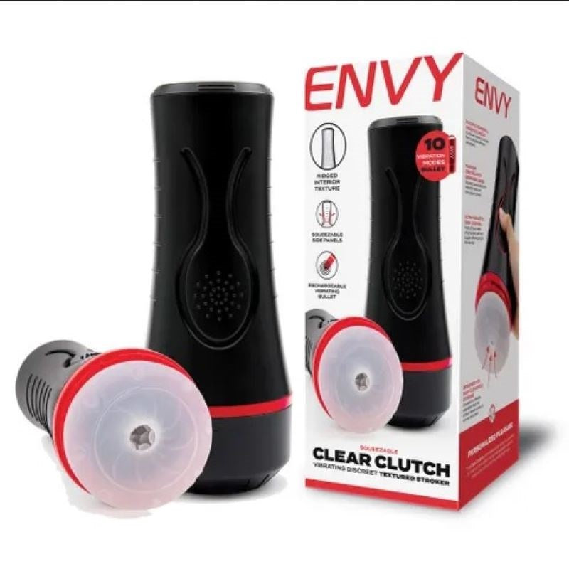 ENVY Squeezable Clear Clutch Stroker - 10 Vibrant Sensations - - Masturbators and Strokers