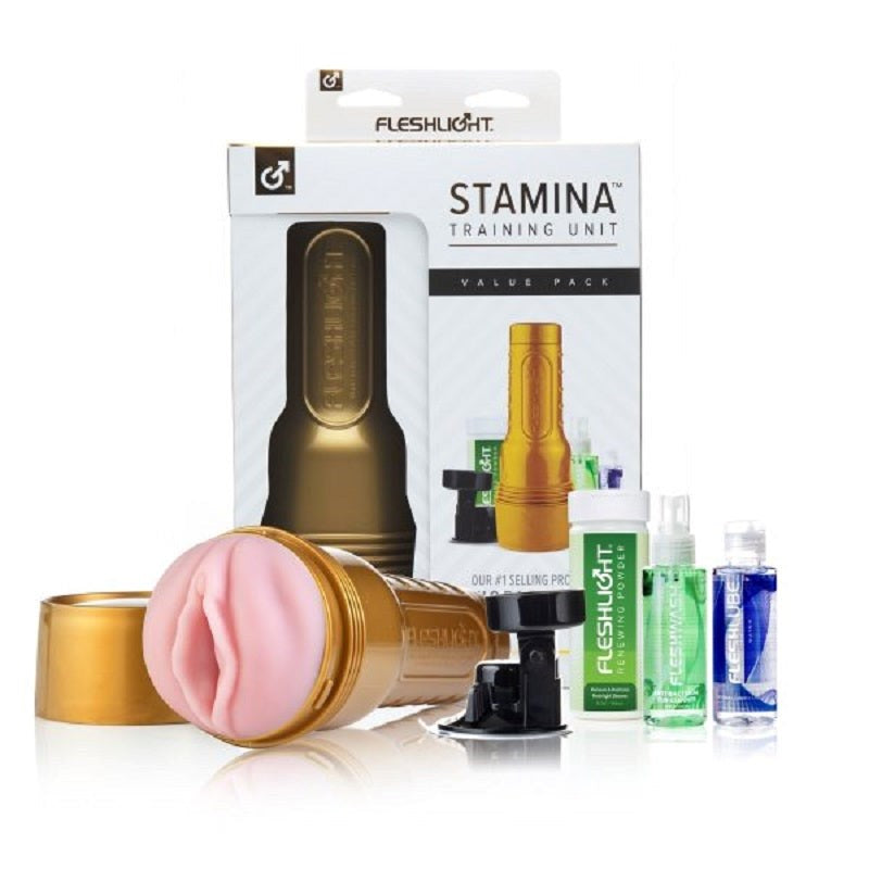 Fleshlight Stamina Training Unit Masturbator and Lubricant Value Pack - - Fleshlight Male Masturbators