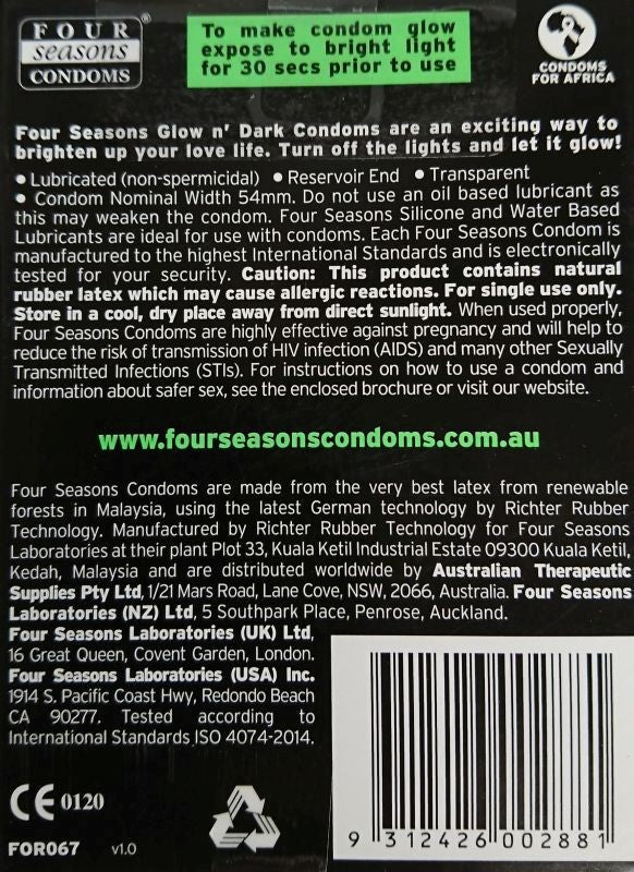 Four Seasons Glow In Dark Condoms Buy More, Save More - - Condoms