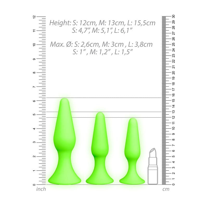 OUCH! Luminous Pleasure Plug Glow in Dark Anal Training Set - - Butt Plugs