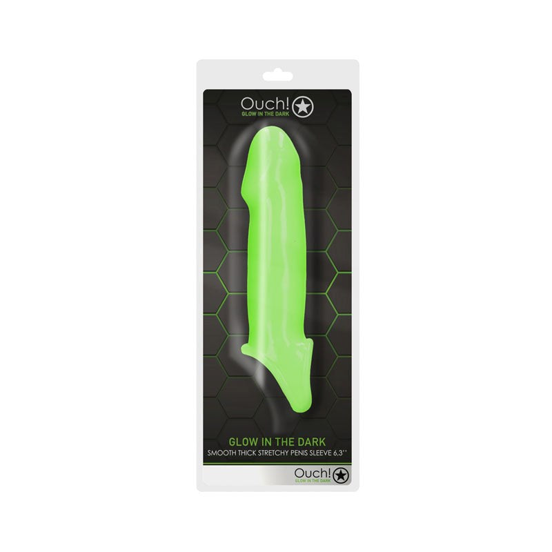 OUCH! Glow in the Dark Smooth Thick Penis Sleeve with Luminescent Technology - - Pumps, Extenders and Sleeves