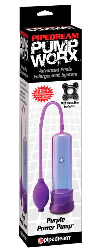 Pipedream Products Pump Worx Purple Power Pump with Enhancement Ring - Penis Pumps And Stretchers