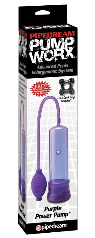Pipedream Products Pump Worx Purple Power Pump with Enhancement Ring - Penis Pumps And Stretchers