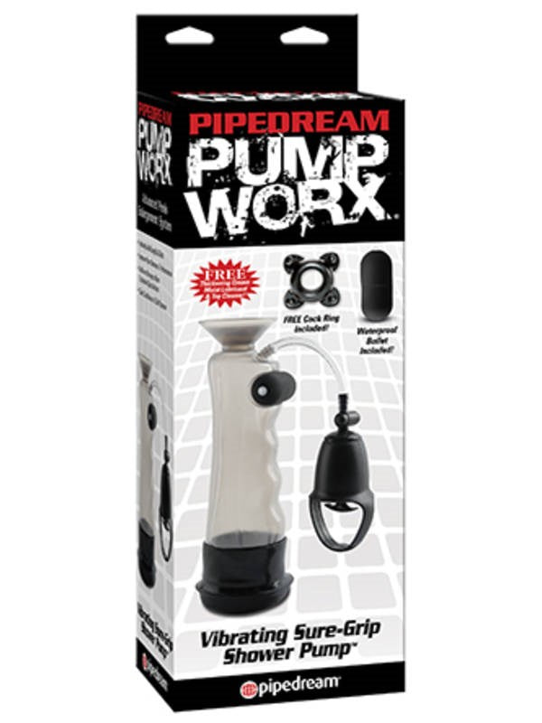 Pump Worx Vibrating Sure Grip Shower Penis Pump - - Pumps, Extenders and Sleeves