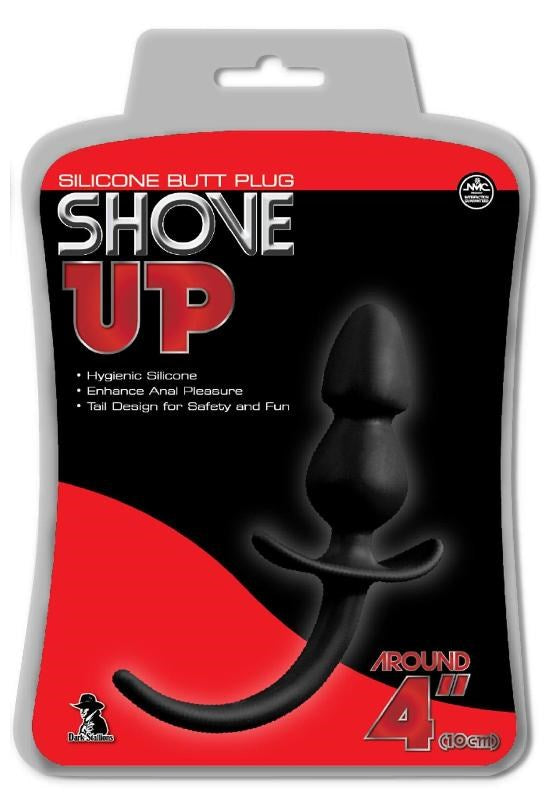 Shove Up 4" Black Silicone Butt Plug with Tail - - Butt Plugs