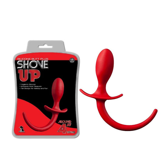 Shove Up 4" Silicone Butt Plug with Tail Red - - Butt Plugs