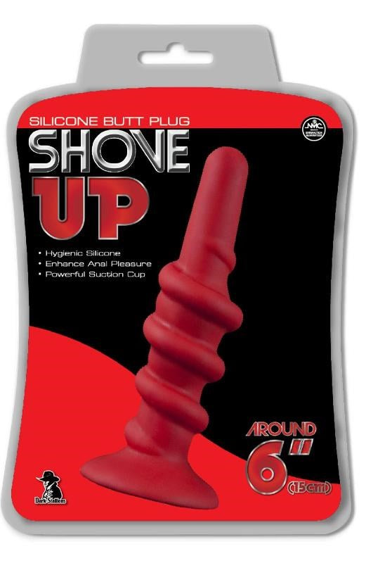 Shove Up 6" Silicone Dong With Suction Cup Red - - Butt Plugs