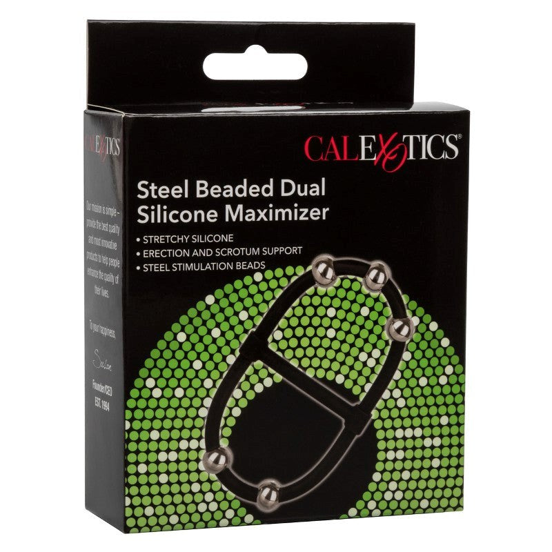 CalExotics Steel Beaded Dual Silicone Maximizer Cock Ring - - Stretchy Cock Rings