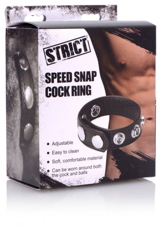 Strict Speed Snap PU Leather Cock Ring - - Cock Rings