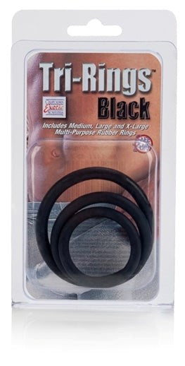 CalExotics 3 PIece Stretchy Mens Tri-Rings Black - - Stretchy Cock Rings