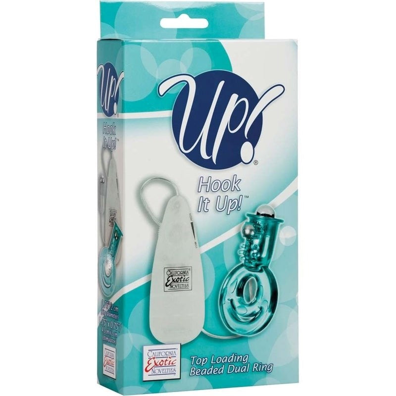 Up! Hook It Up Top Loading Beaded Dual Cock Ring Teal - - Cock Rings