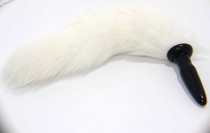 White Faux Fox tail Silicone Anal Plug For Edging Control - - Butt Plugs