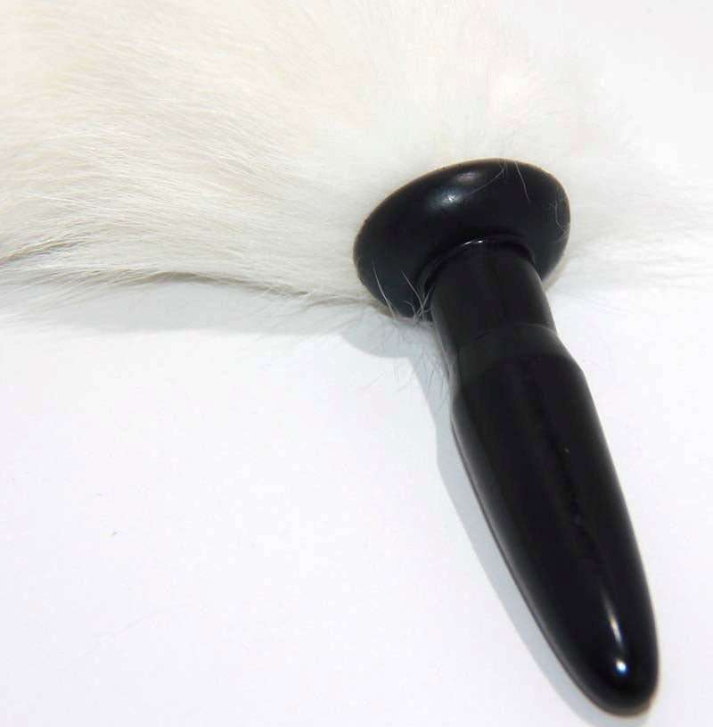 White Faux Fox tail Silicone Anal Plug For Edging Control - - Butt Plugs