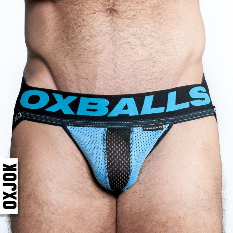 OxBalls Airmesh Swagger Male Jockstrap Sky Blue with JOKFIT Cockring - - Jocks and G-Strings