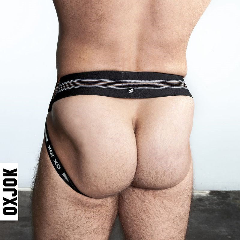 OxBalls Slingjock Upthrust Slider Strap Jock Black Iron with Dynamic Pouch - - Jocks and G-Strings