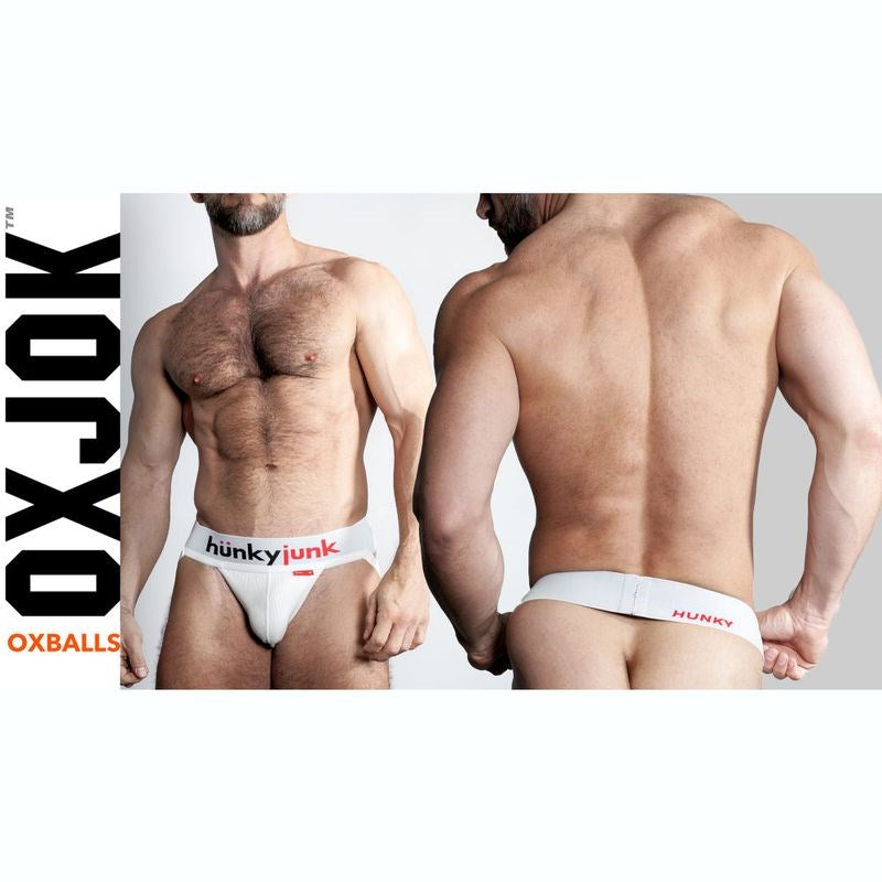 OxBalls Hunker Slider Strap Mens Jock White Snow with Self Centering Pouch - Jocks and G-Strings
