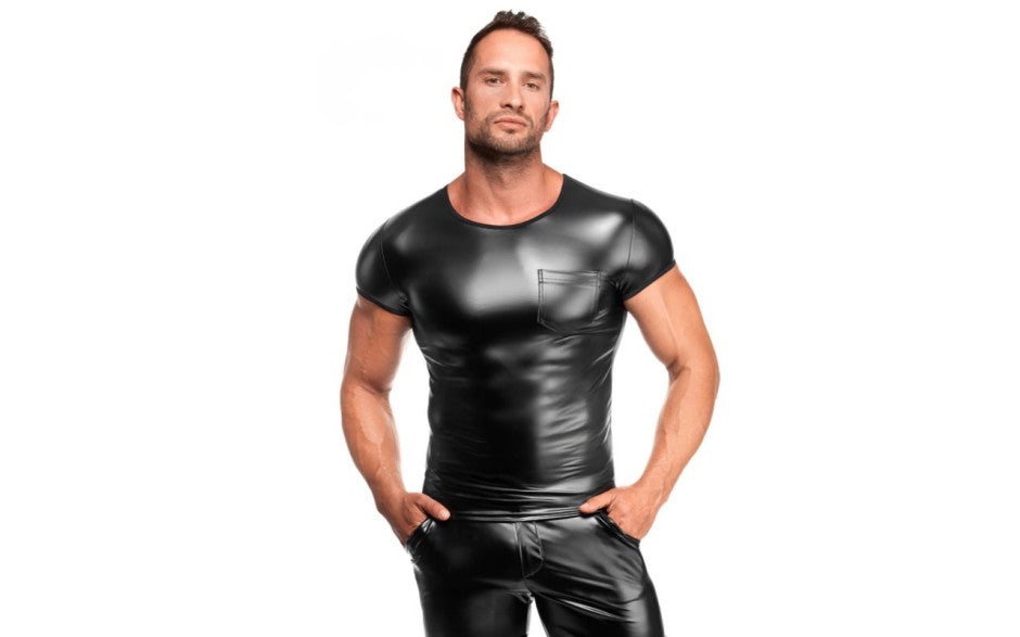 Noir Handmade Elastic Powerwetlook Vexen Tee Black - Small - Mens Briefs And Boxers