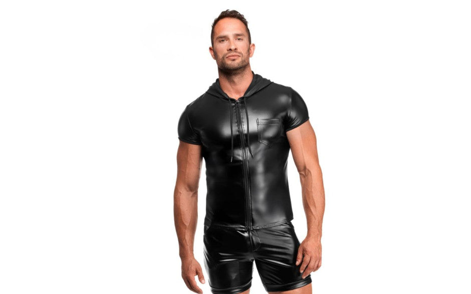 Noir Handmade Vexen Hooded Powerwetlook T Shirt Black - - Mens Briefs And Boxers