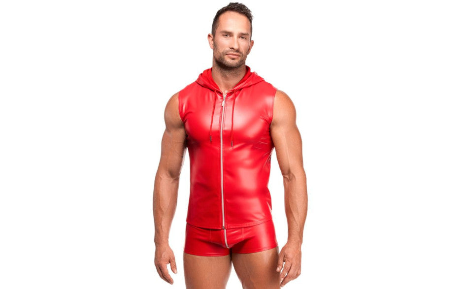 Noir Handmade Red Ignite Male Hooded Vest - - Mens Briefs And Boxers