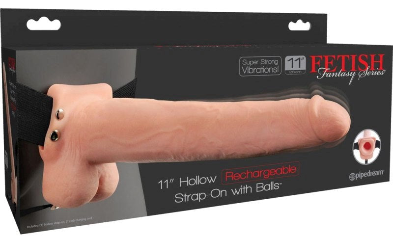 Pipedream Products Fetish Fantasy 11 inch Rechargeable Hollow Strap On Vibrator - - Realistic Dildos