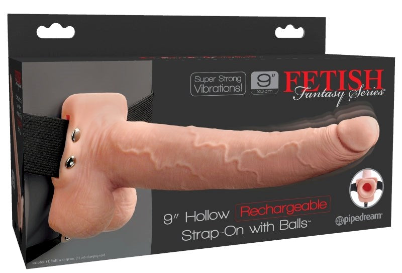 Pipedream Products Fetish Fantasy 9 inch Vibrating Hollow Strap On with Balls - - Realistic Dildos