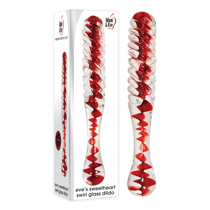 Adam & Eve Sweetheart Swirl Glass Dildo with Curved Design - - Glass Sex Toys