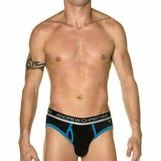 Andrew Christian Air Sculpt Brief Black Anatomical Pouch Support - - Mens Briefs And Boxers