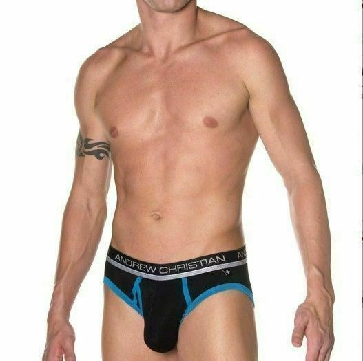 Andrew Christian Air Sculpt Brief Black Anatomical Pouch Support - - Mens Briefs And Boxers