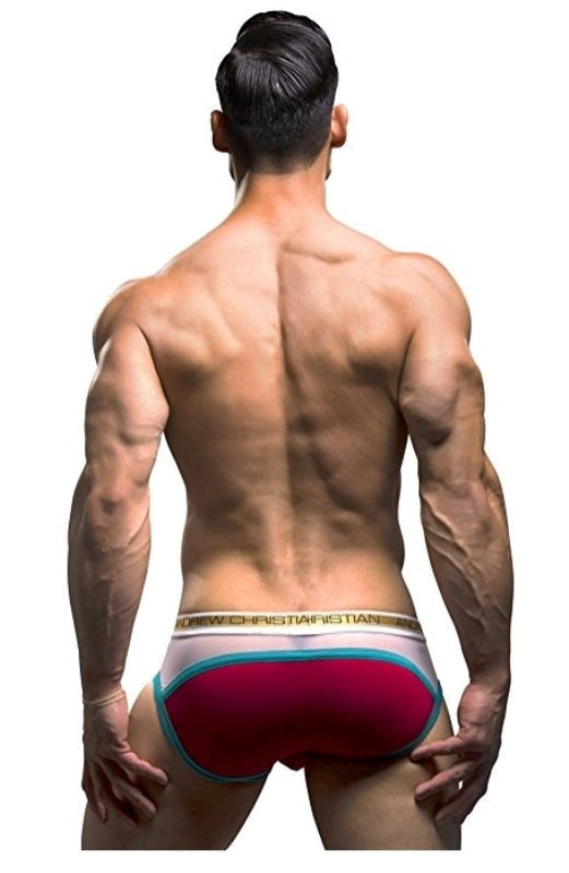 Andrew Christian Almost Naked Peek a boo Holiday Brief Red with Open Pouch - - Jocks and G-Strings