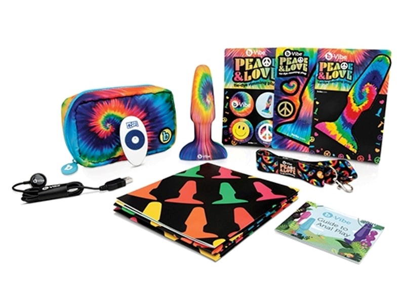 B Vibe Peace and Love Tie Dye Rimming Plug with Dual Motor Technology - - Remote Control Vibrators