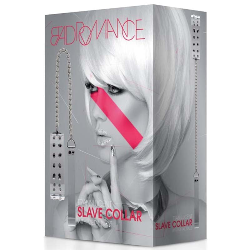 Shots Toys Bad Romance Translucent Slave Collar with Metal Nails and Chain - - Collars and Leads