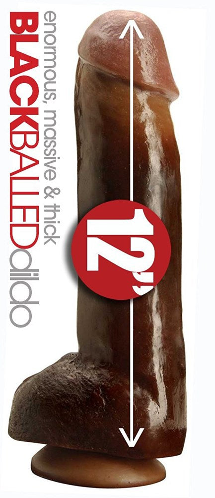 C1R Releasing Black Balled 12 Inch Dildo with Suction Cup Base - - Realistic Dildos