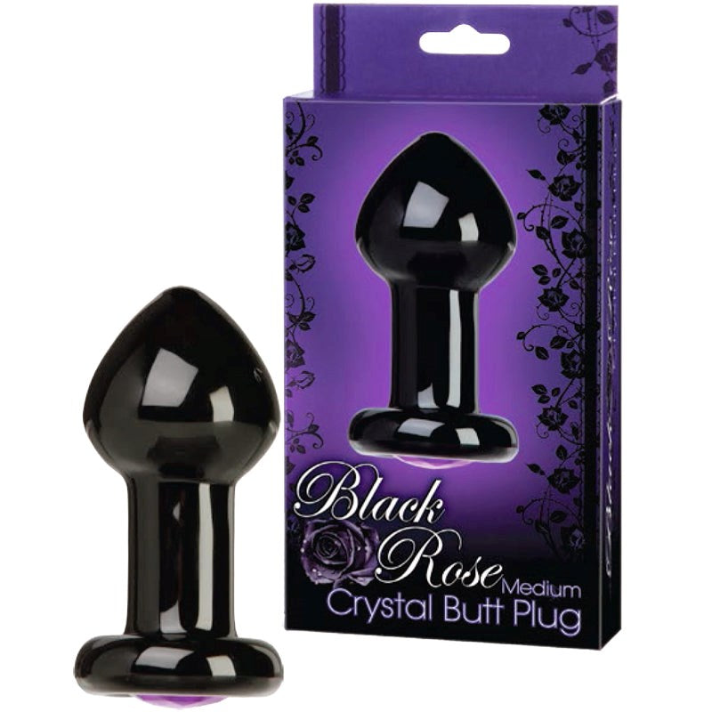 Doc Johnson Black Rose Crystal Butt Plug Medium - - Glass Sex Toys
