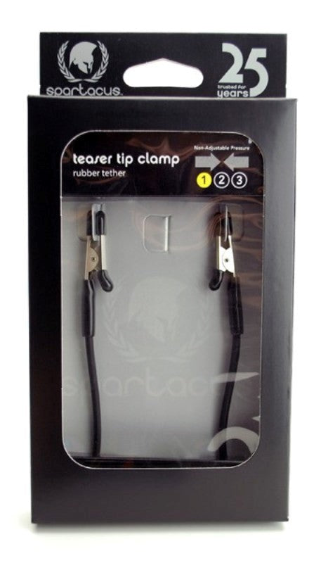Blackline Teaser Clamps - Rubber Tether Couples CRing Pick - - Nipple and Clit Clamps
