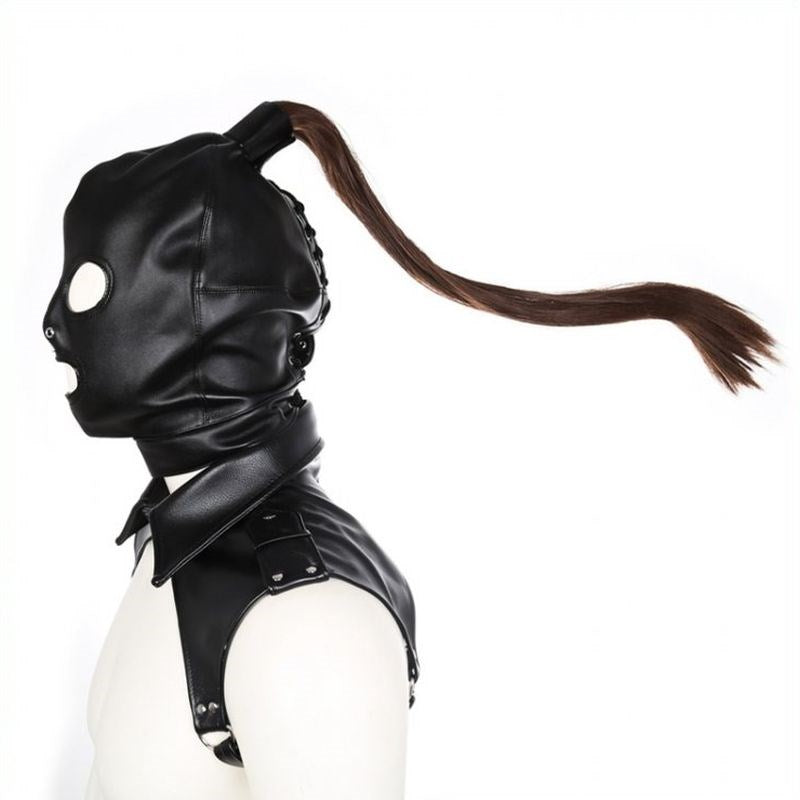 Bondage Hood With Pony Tail Edge Play Ready - - Bondage Hoods