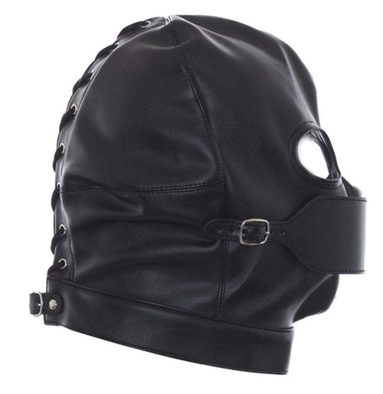 Cafe Bondage Hood Leather For Edging Control - - Bondage Hoods