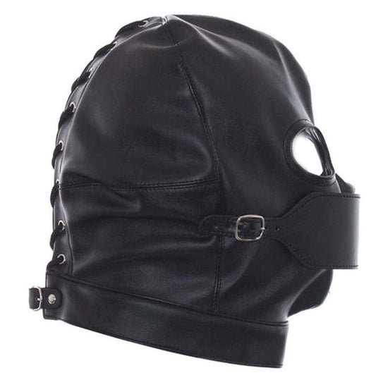 Cafe Bondage Hood Leather For Edging Control - - Bondage Hoods