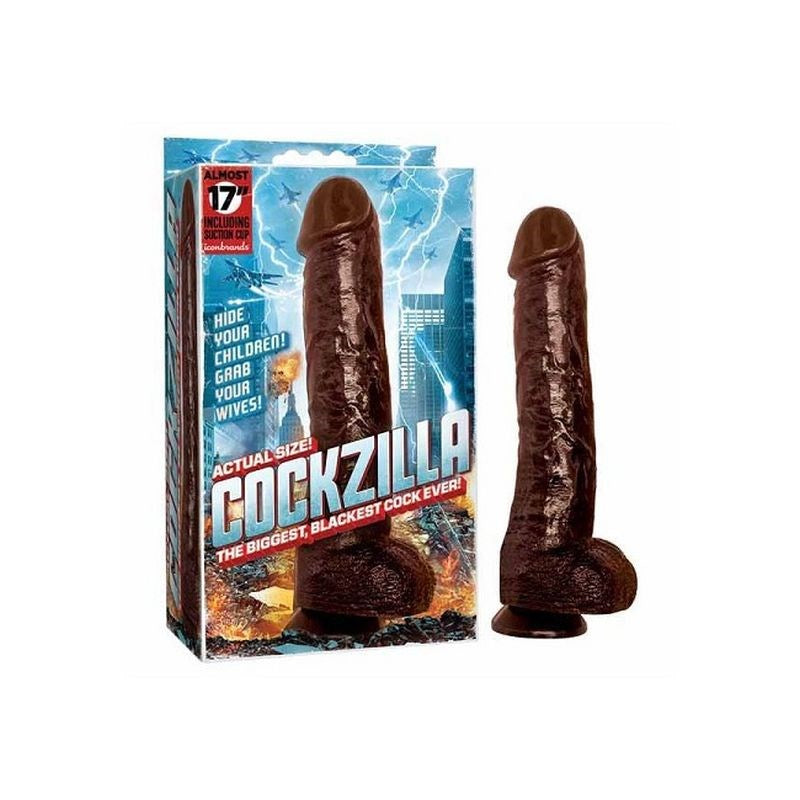 Icon Brands Cockzilla Black 17 Inch Dong with Suction Cup Base - - Realistic Dildos