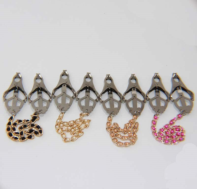 BDStyle Cripple Nipple Clover Clamps Pearls & Chain Non Adjustable Design - - Breast and Nipple Toys