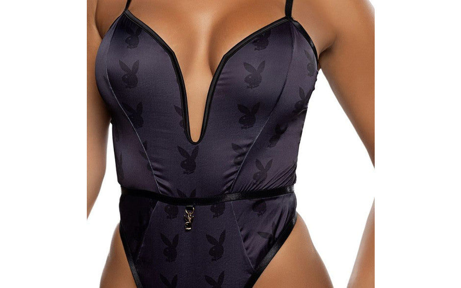 Playboy Blackout Bunny Sexy Womens Romper Black - - Teddies and Bodysuits